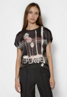 Blusenshirt mit Jersey Rücken und Print