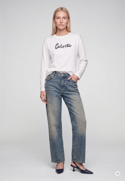 Straight-fit jeans with rhinestones
