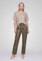 Faux leather pants with a tie belt