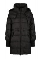 Long puffer jacket with contrast details